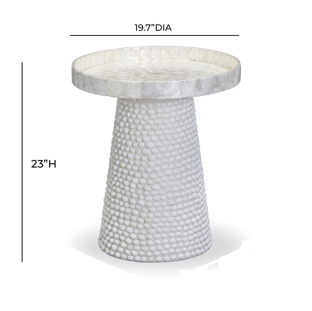 TOV Furniture Coast Pearl White Seashell Round Side Table