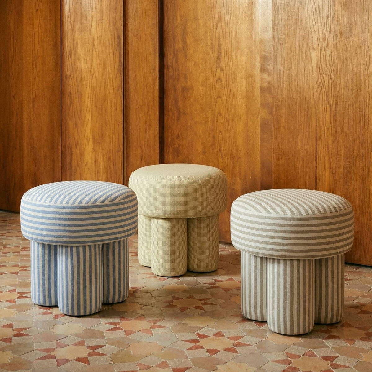 TOV Furniture Masha Khaki Striped Performance Linen Accent Stool