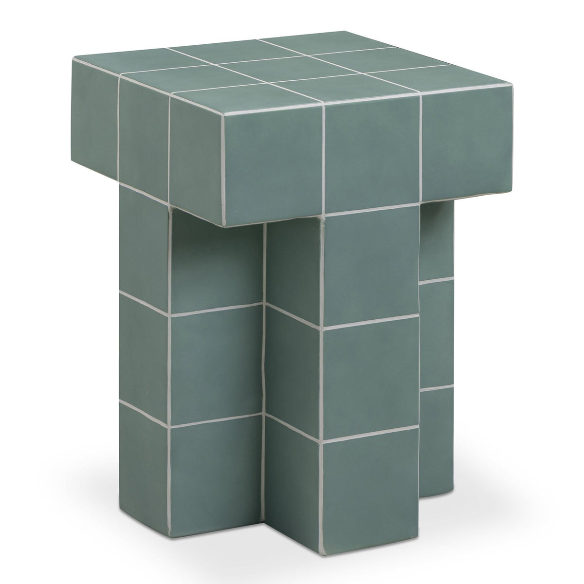 TOV Furniture Alma Tile Green Concrete Indoor/Outdoor Side Table in green ceramic tile, primary product view