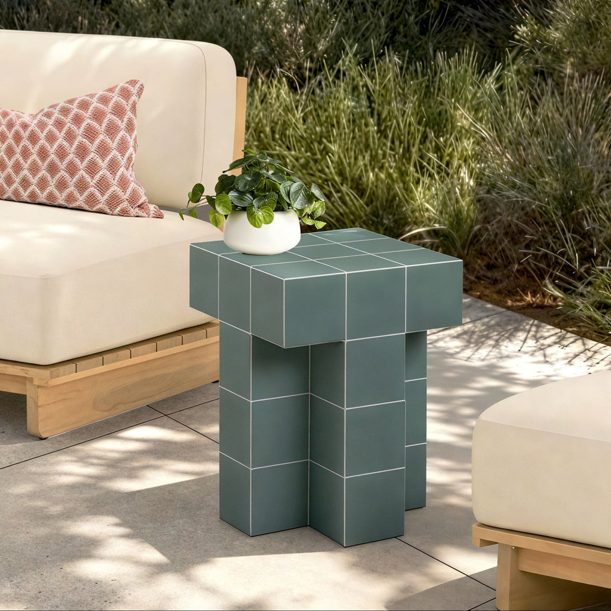 TOV Furniture Alma Tile Green Concrete Indoor/Outdoor Side Table
