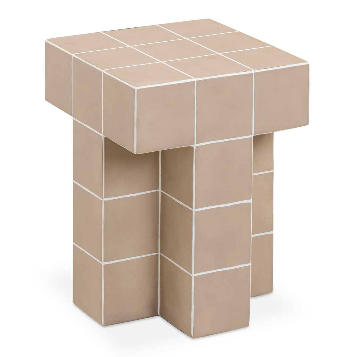 TOV Furniture Alma Tile Taupe Concrete Indoor/Outdoor Side Table in taupe ceramic tile, primary product view