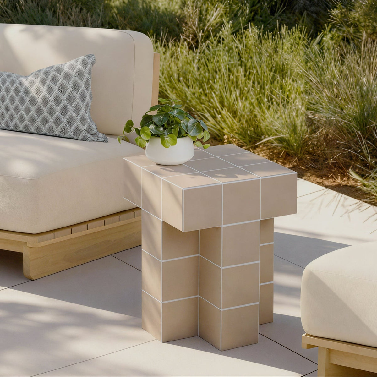 TOV Furniture Alma Tile Taupe Concrete Indoor/Outdoor Side Table