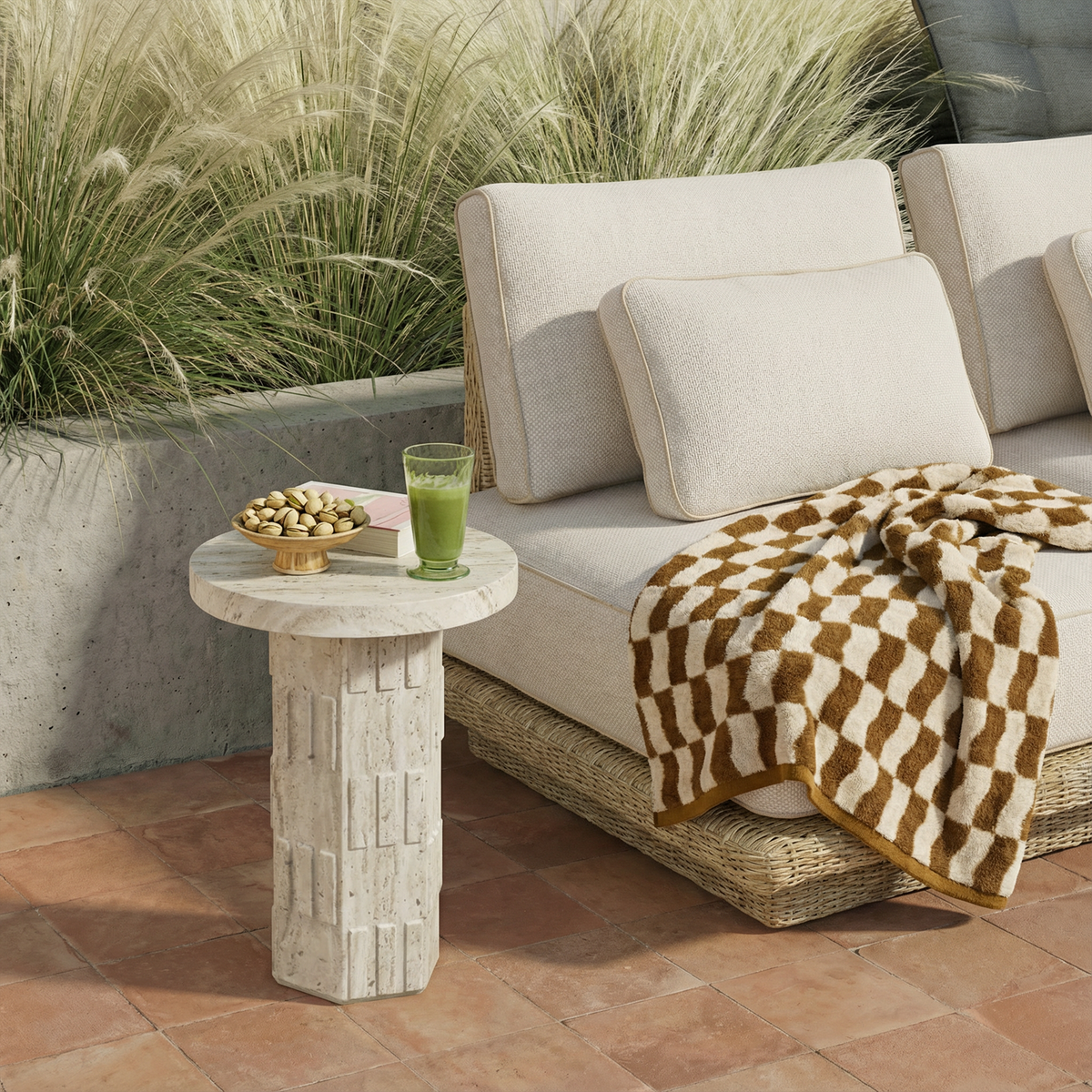 TOV Furniture Asta Faux Travertine Concrete Indoor/Outdoor Side Table