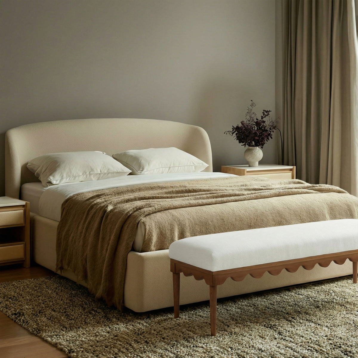 TOV Furniture Oodle Cream Performance Vegan Mohair Bench