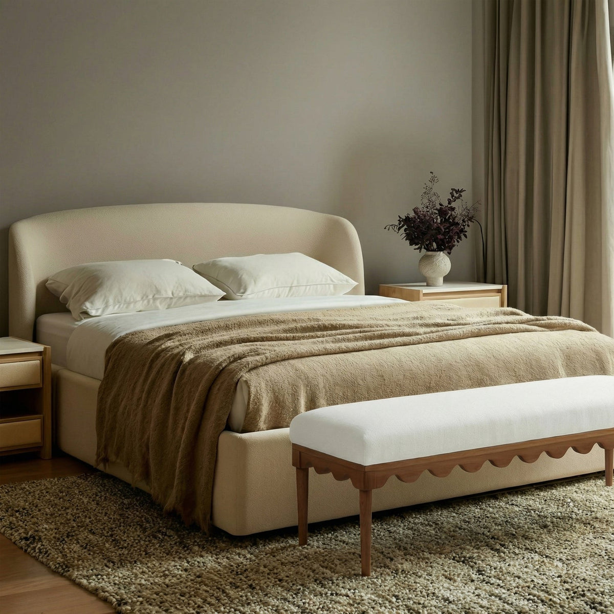 TOV Furniture Oodle Cream Performance Vegan Mohair Bench