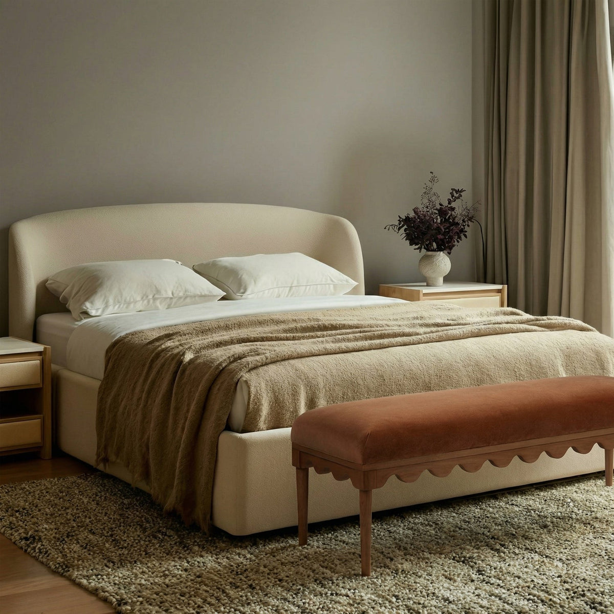 TOV Furniture Oodle Bronze Performance Vegan Mohair Bench