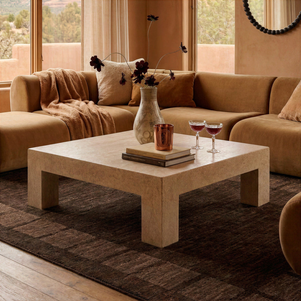 TOV Furniture Roxanne Faux Travertine Concrete Indoor/Outdoor Coffee Table