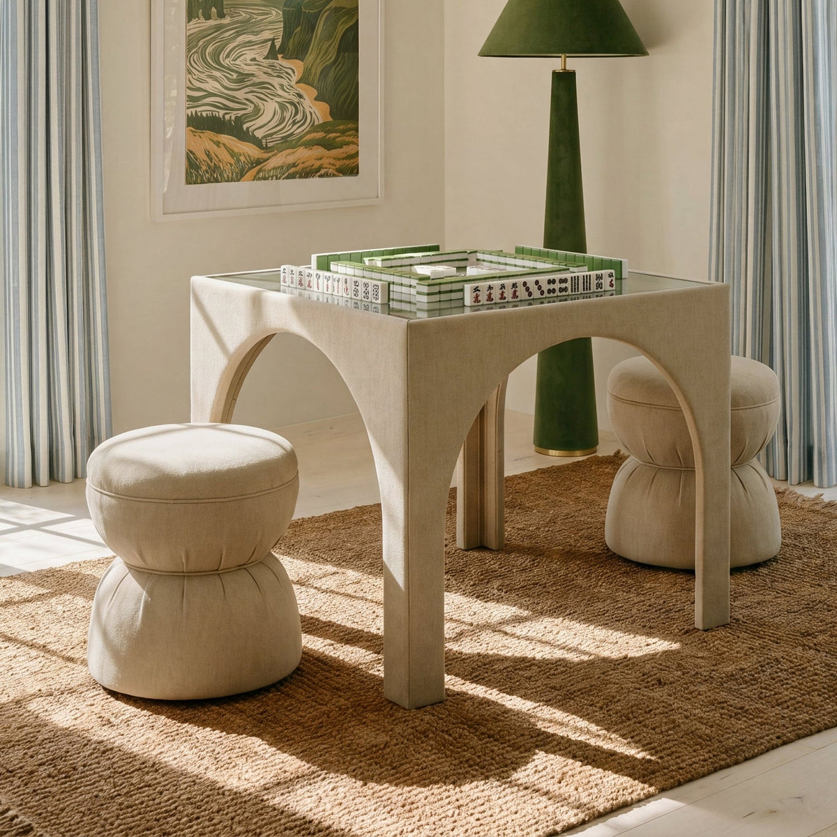 TOV Furniture Tomlin Tan Ruched Performance Game Ottoman