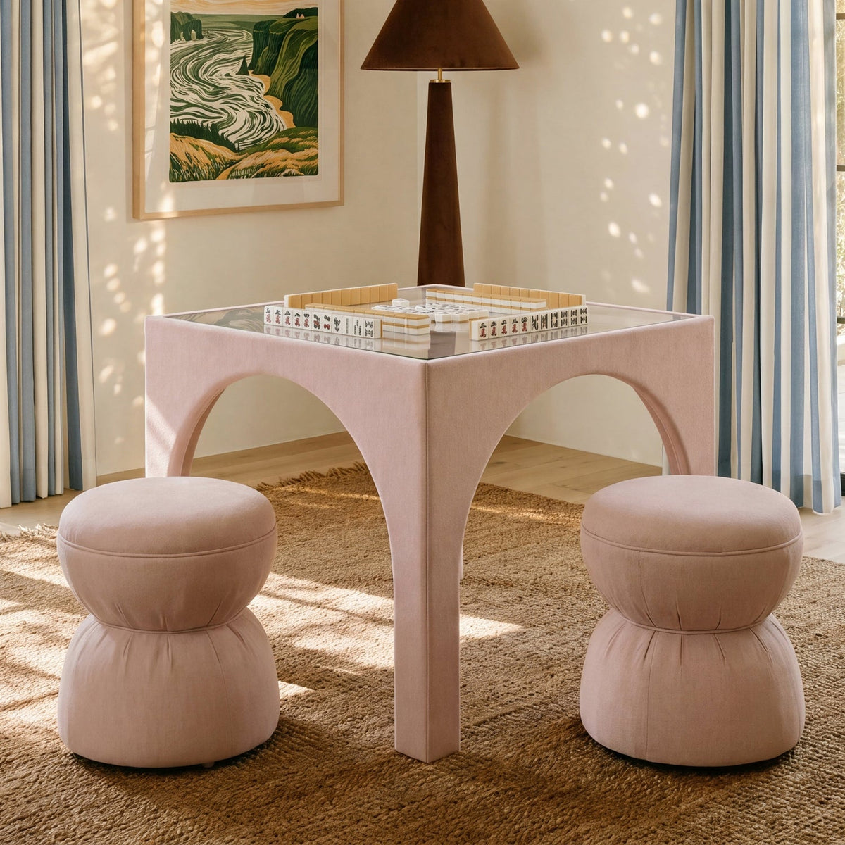TOV Furniture Tomlin Light Pink Ruched Performance Game Ottoman