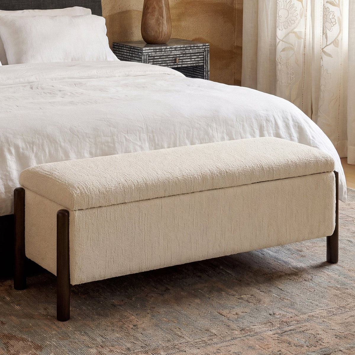TOV Furniture Abby Nubby Cream Storage Bench in cream textured fabric, primary product view