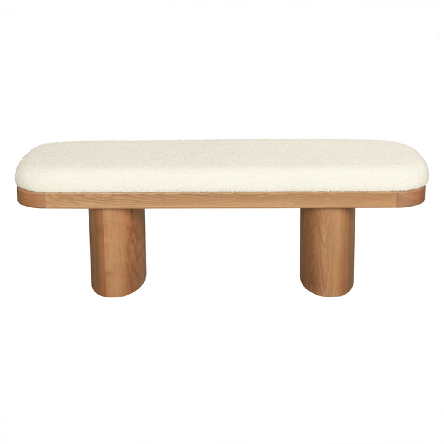 TOV Furniture Ollie bench in white boucle on warm ash wood, close-up of the material finish.