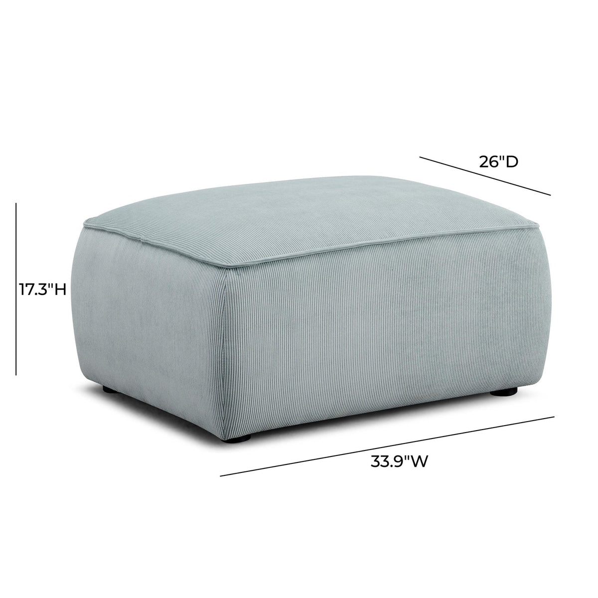 TOV Furniture Travie Sea Blue Performance Corduroy Velvet Ottoman