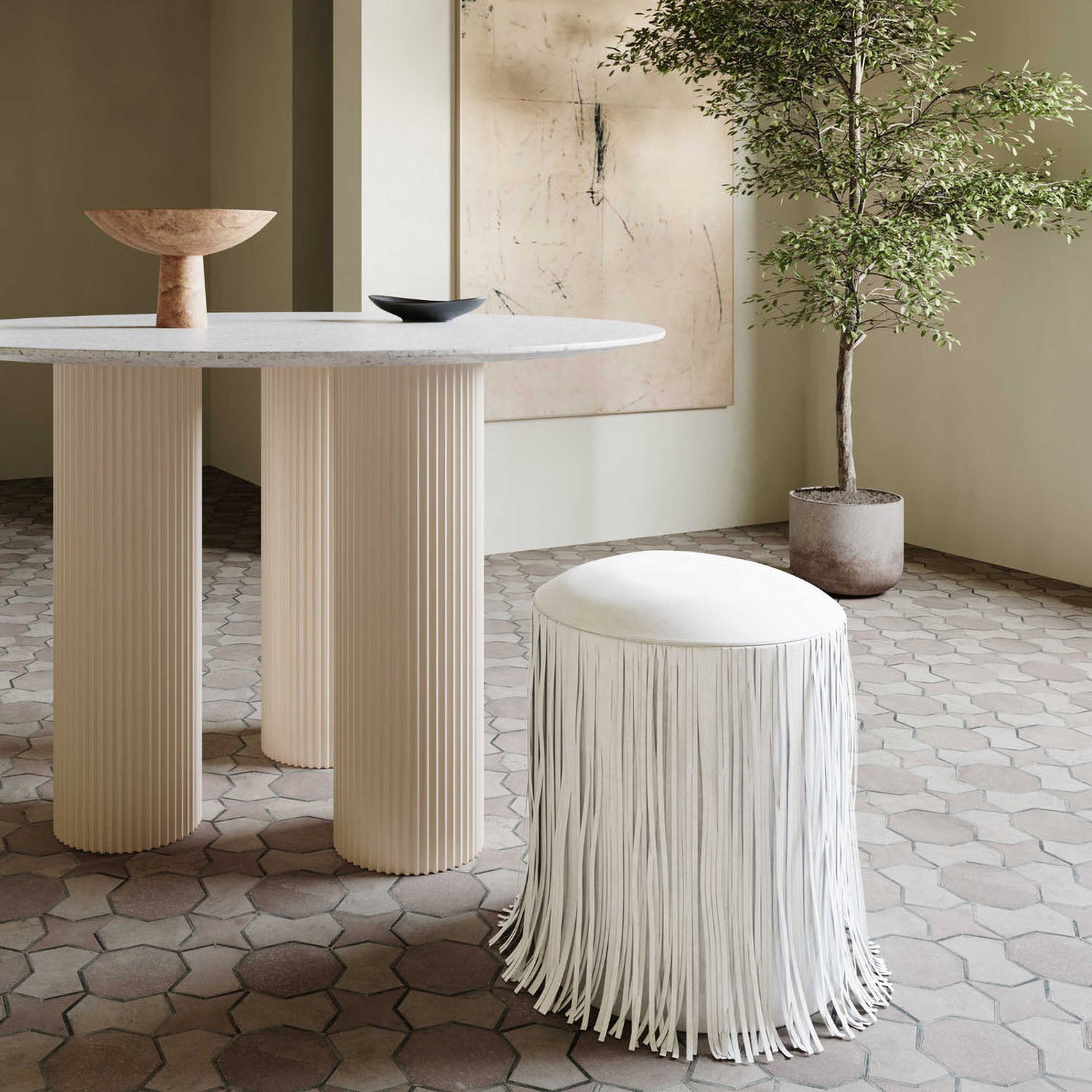 TOV Furniture Shag Me Performance Vegan Leather Ottoman