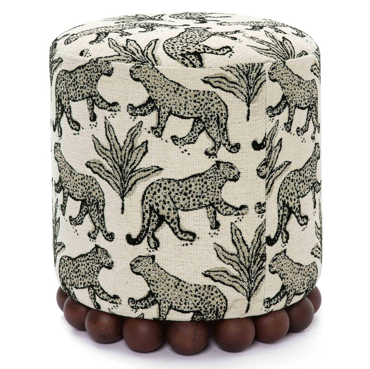 Dex Ottoman in leopard jacquard, seat and cushion detail