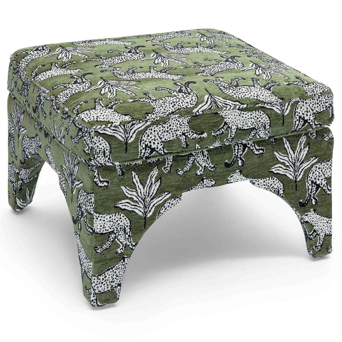 TOV Furniture Raji Leopard Jacquard Ottoman styled in a room setting