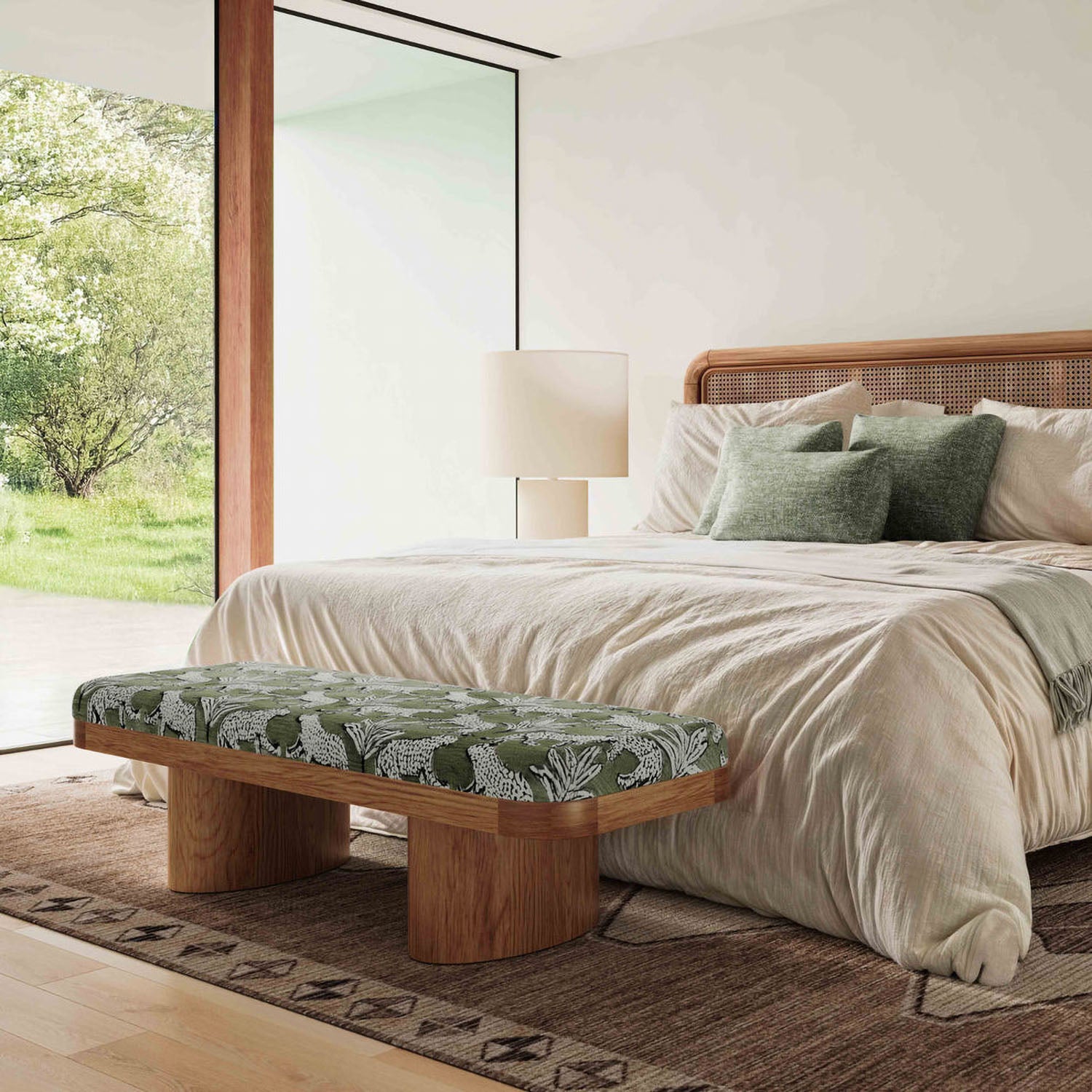 TOV Furniture Ollie Olive Green Leopard Jacquard Bench