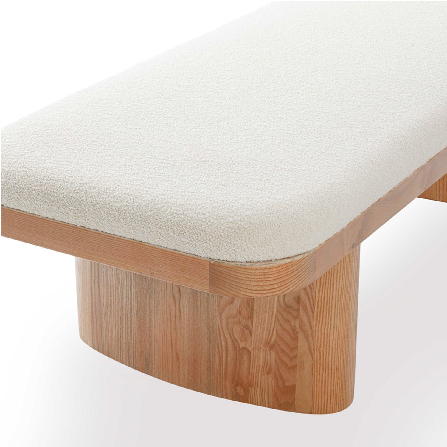 TOV Furniture Ollie white performance boucle large bench, upholstery texture close-up