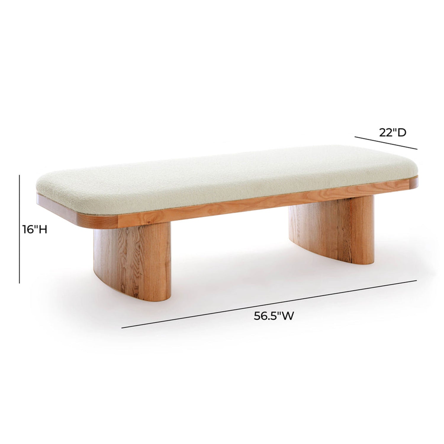 TOV Furniture Ollie white performance boucle large bench, seat top detail