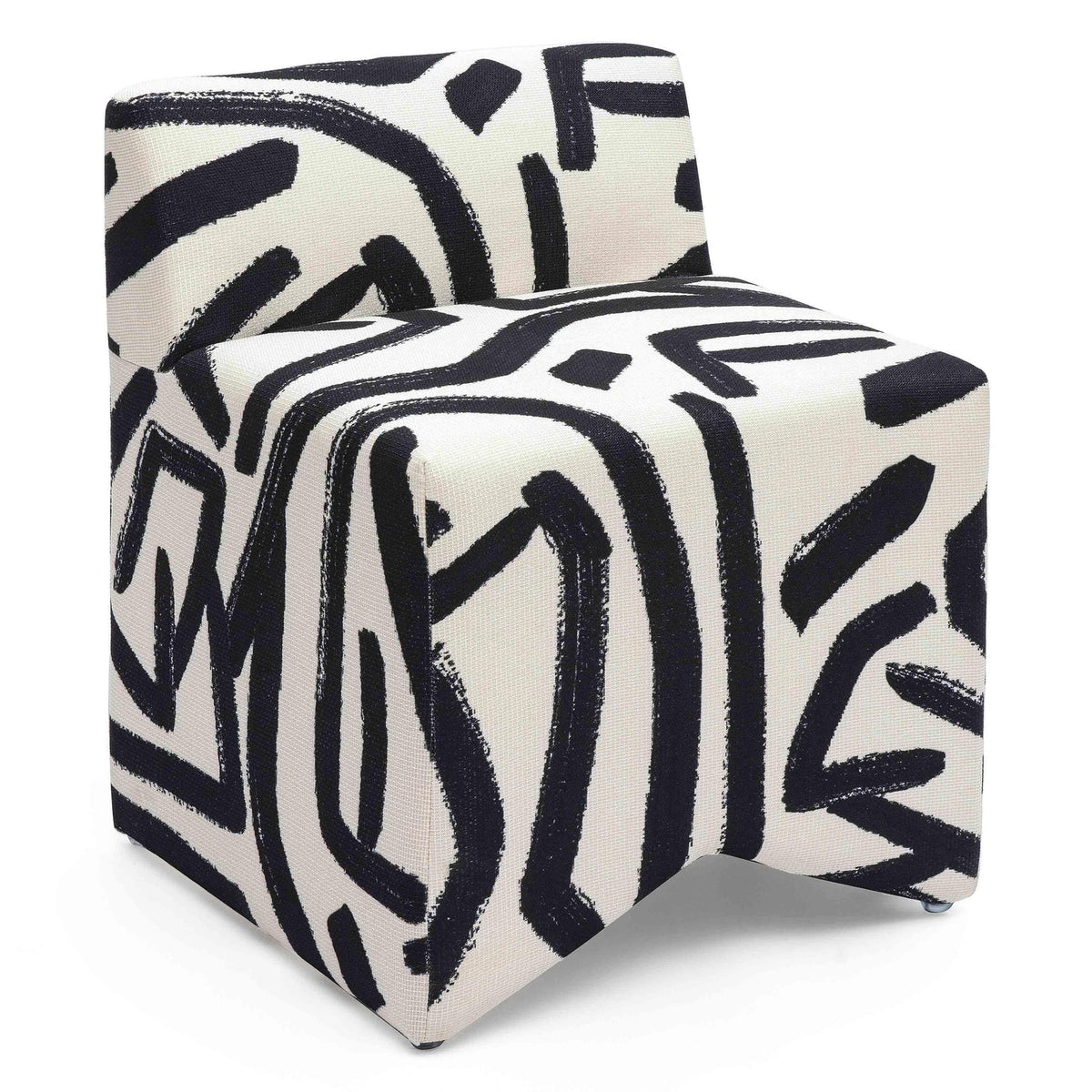 TOV Furniture Pippa Black Brushstroke Print Contract Grade Accent Stool in black-and-white print, primary product view