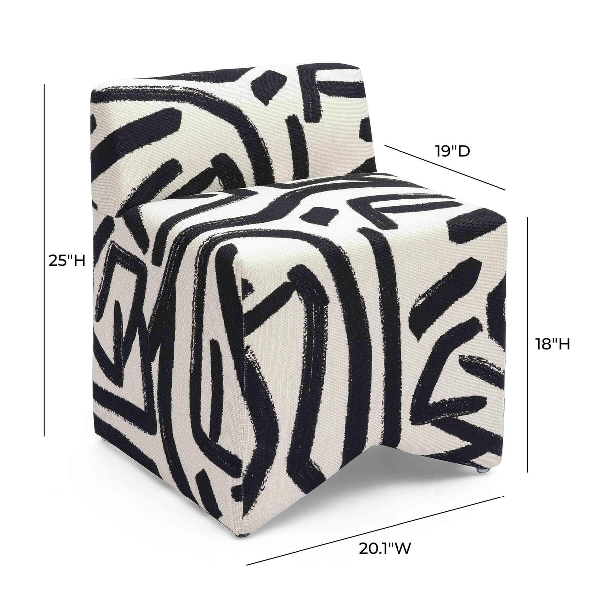 TOV Furniture Pippa Black Brushstroke Print Contract Grade Accent Stool