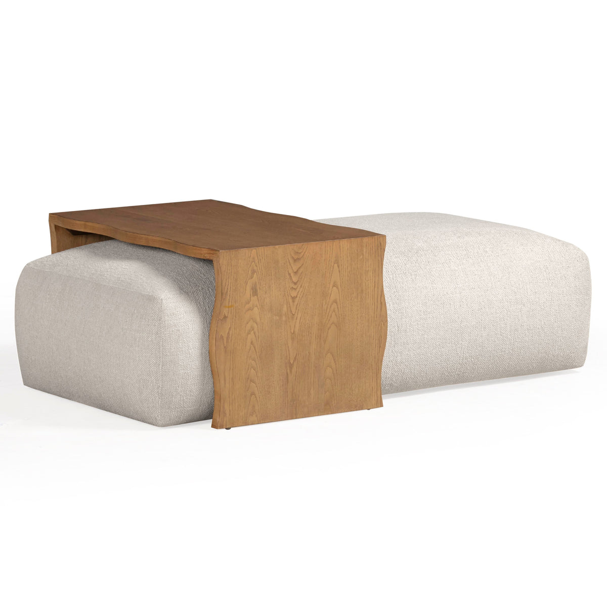 TOV Furniture Spencer 54 inch Performance Basketweave Ottoman in cream basketweave with bridge table, primary product view