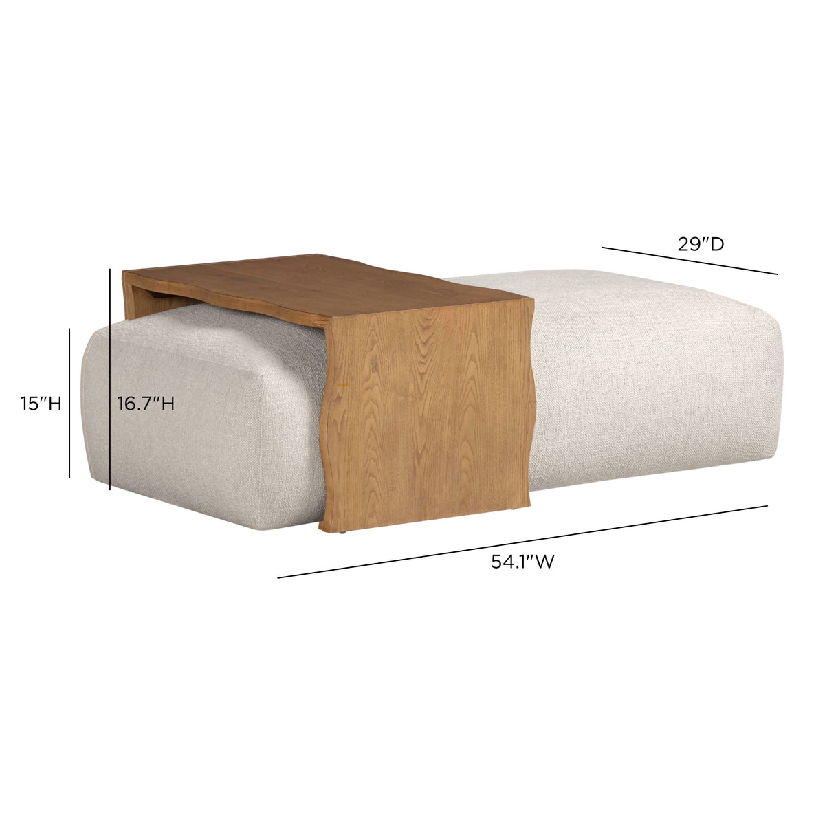 TOV Furniture Spencer Cream Performance Basketweave Ottoman with Bridge Table