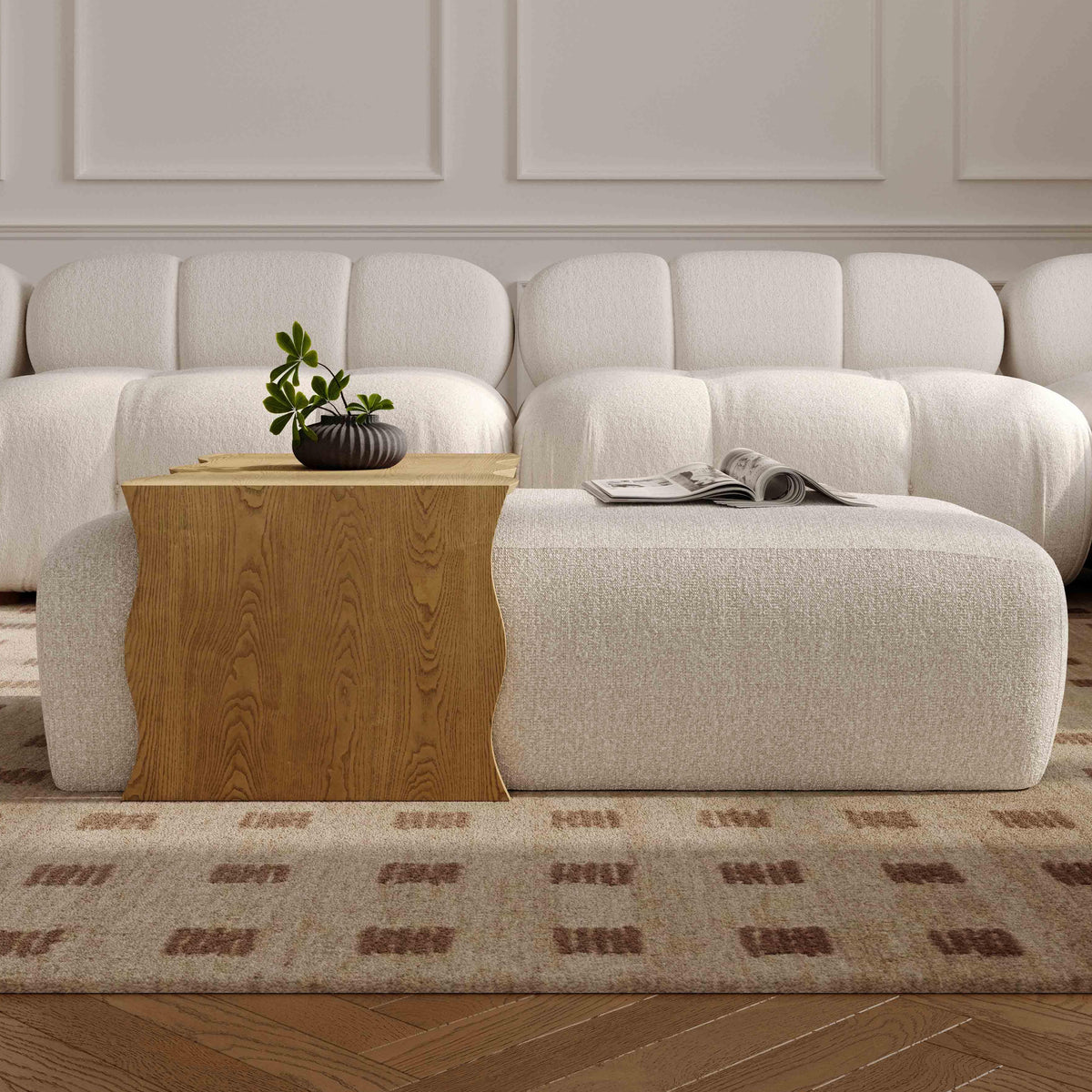 TOV Furniture Spencer Cream Performance Basketweave Ottoman with Bridge Table