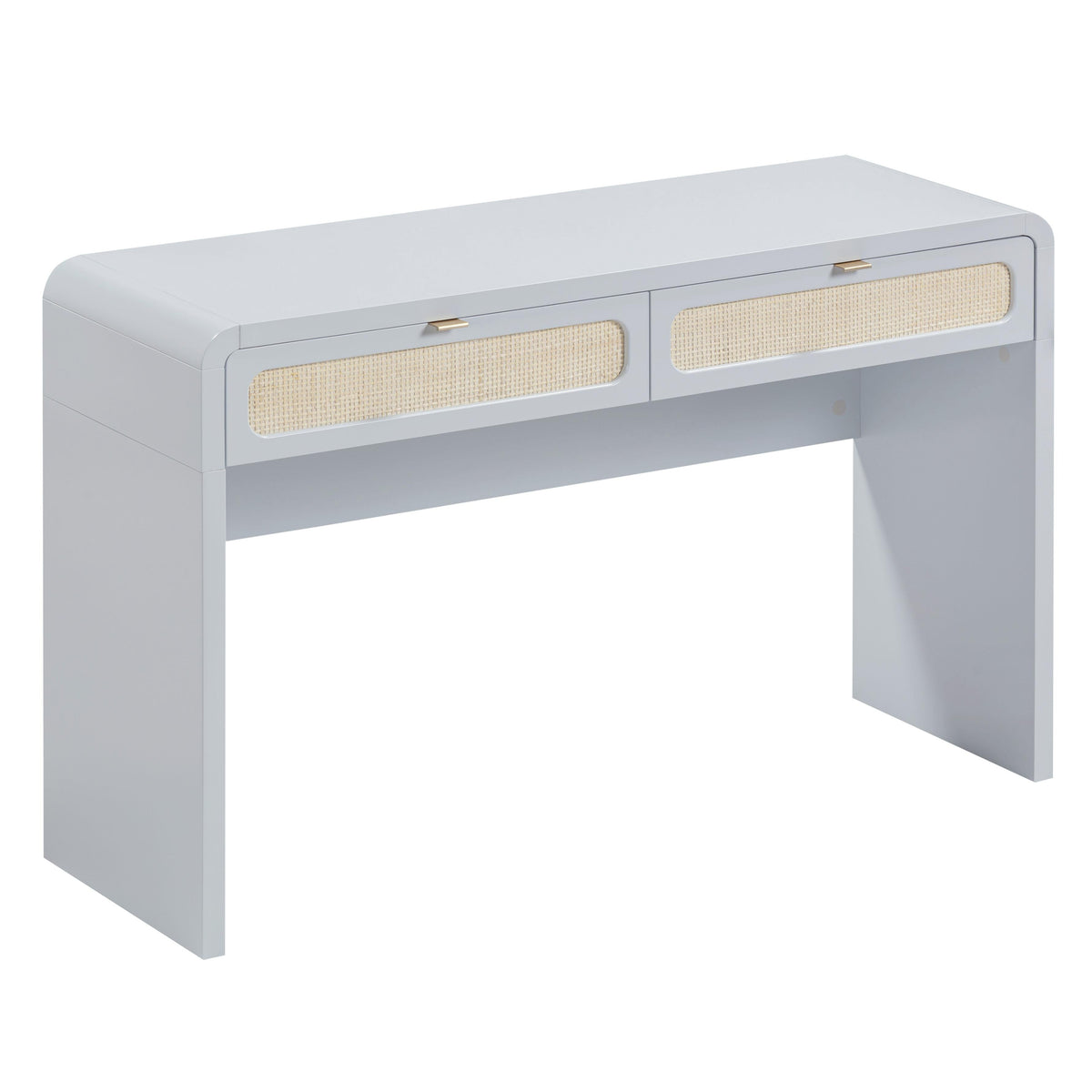 TOV Furniture Patty 48" Rattan 2-Drawer Console Desk in blue rattan, primary product view