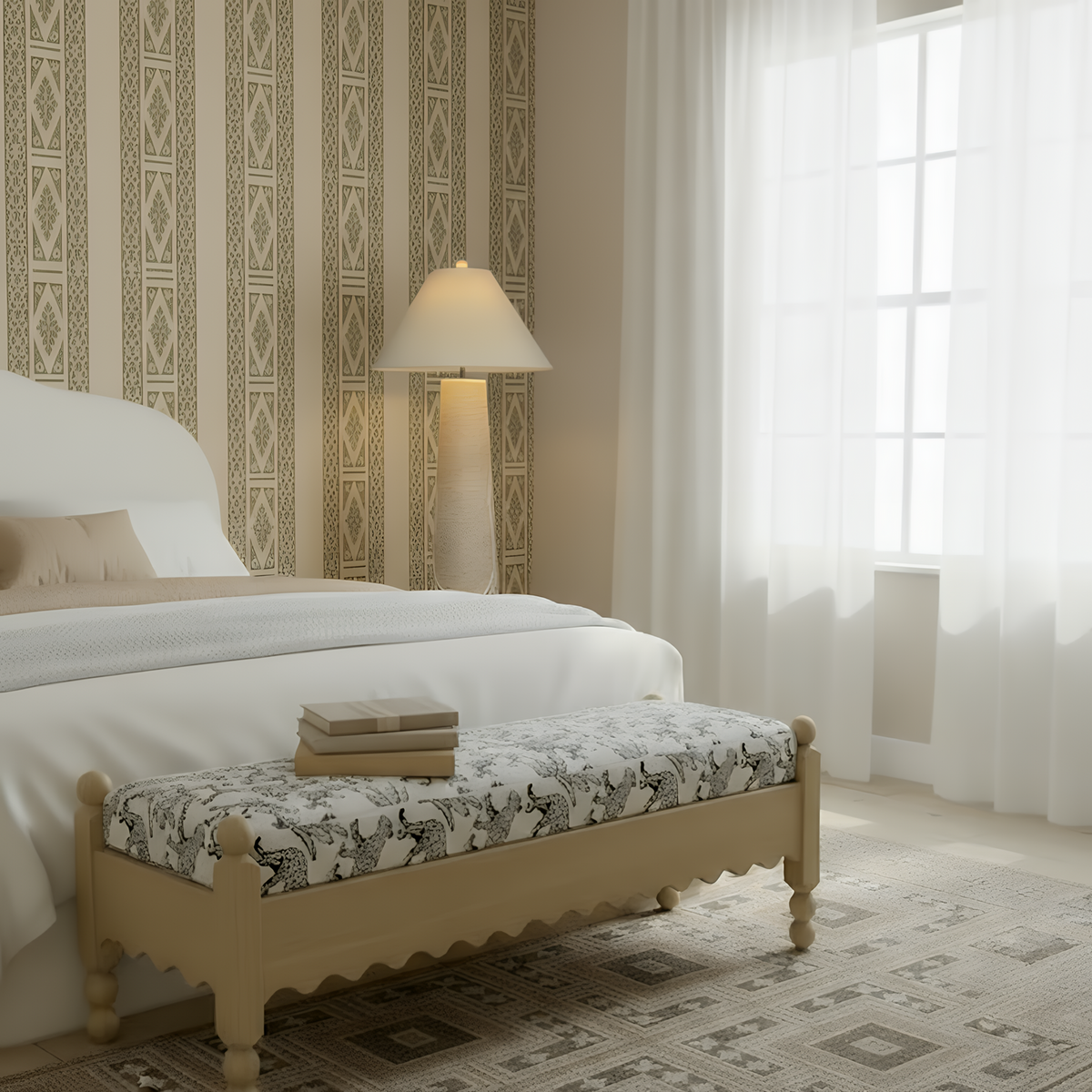 TOV Furniture Thelma Cream Leopard Performance Jacquard Bench