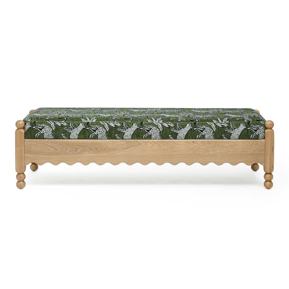 TOV Furniture Thelma 56" Leopard Performance Jacquard Bench in Olive Green Jacquard, primary product view