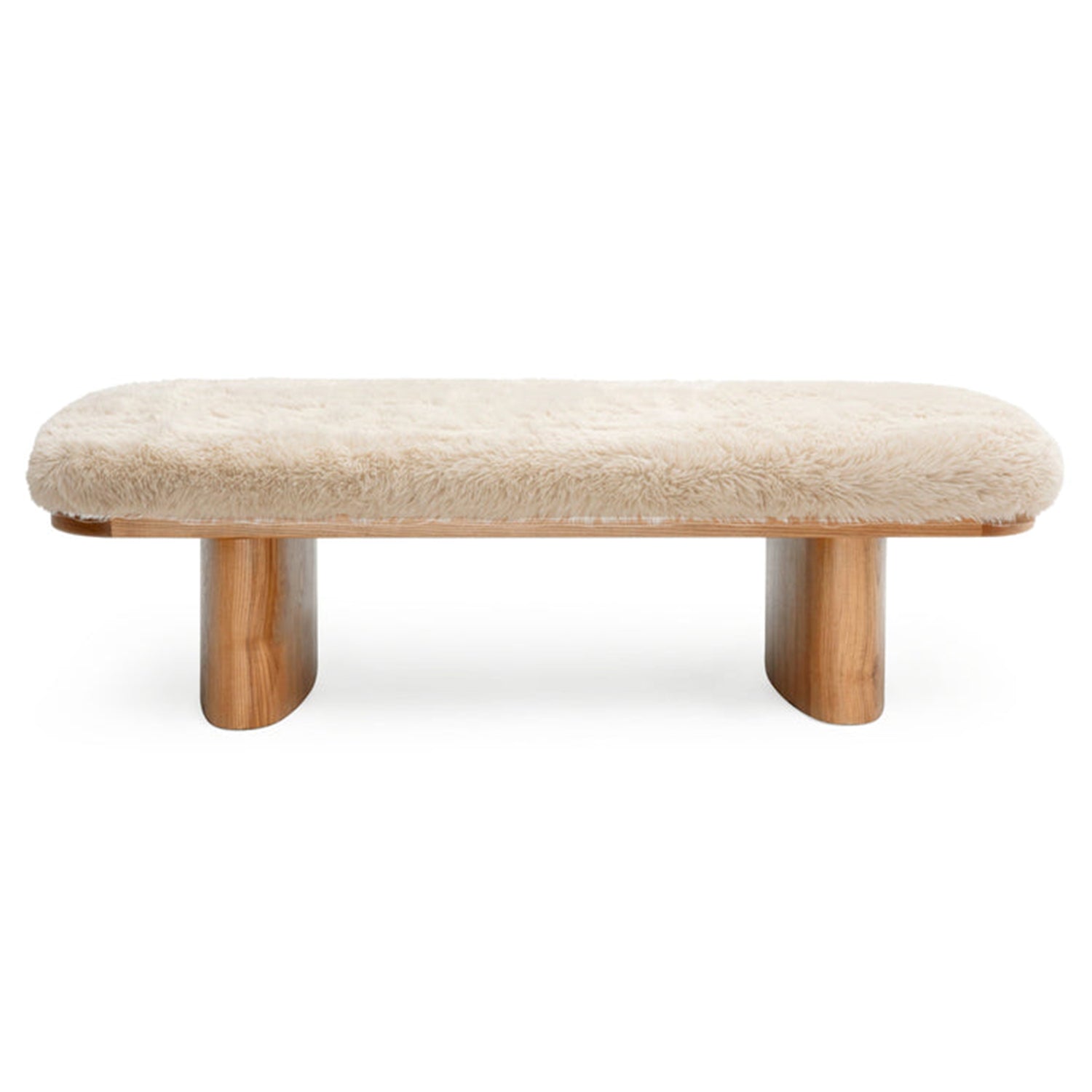 TOV Furniture Ollie vegan shearling straight bench, wood leg detail (2)