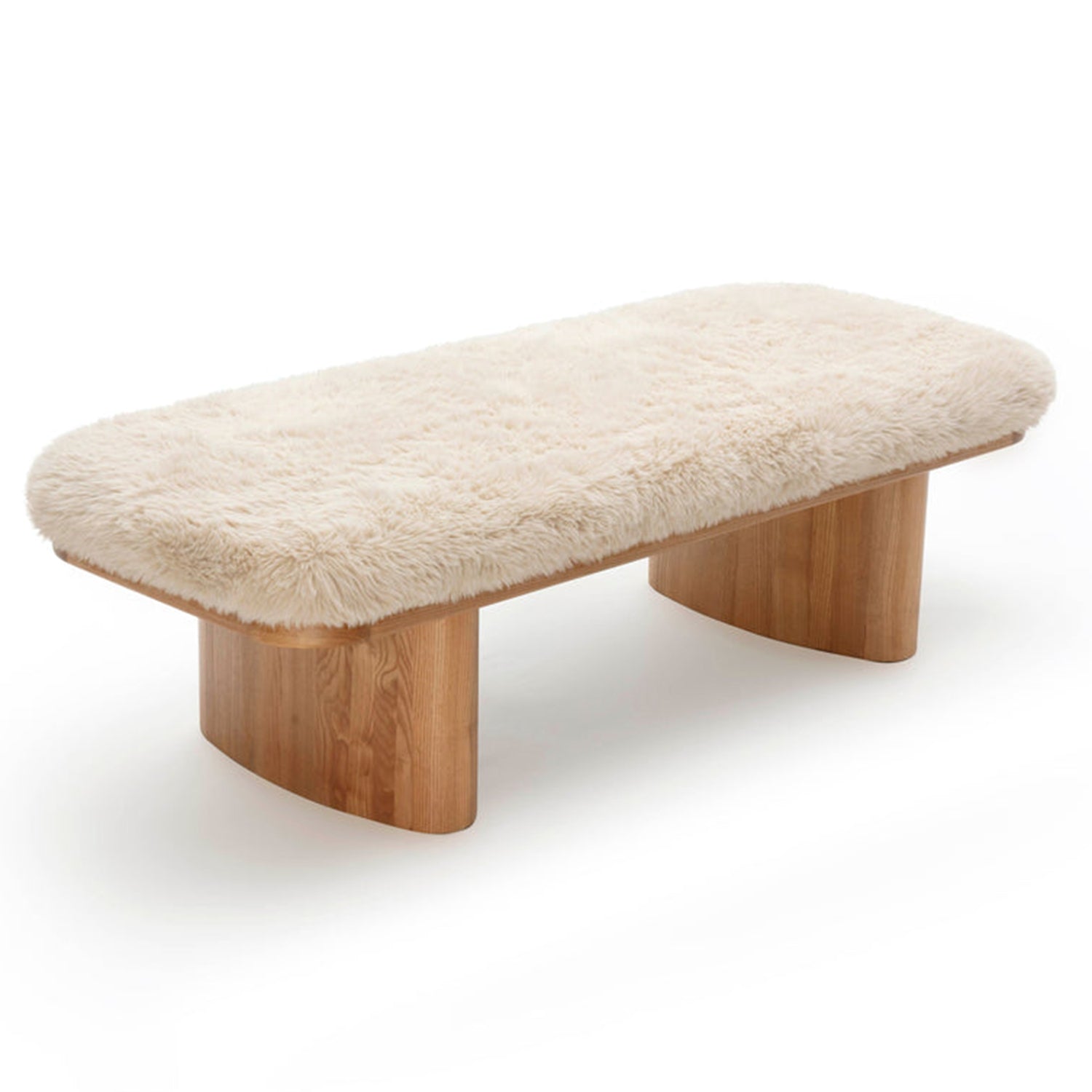 TOV Furniture Ollie vegan shearling straight bench, angled view (2)