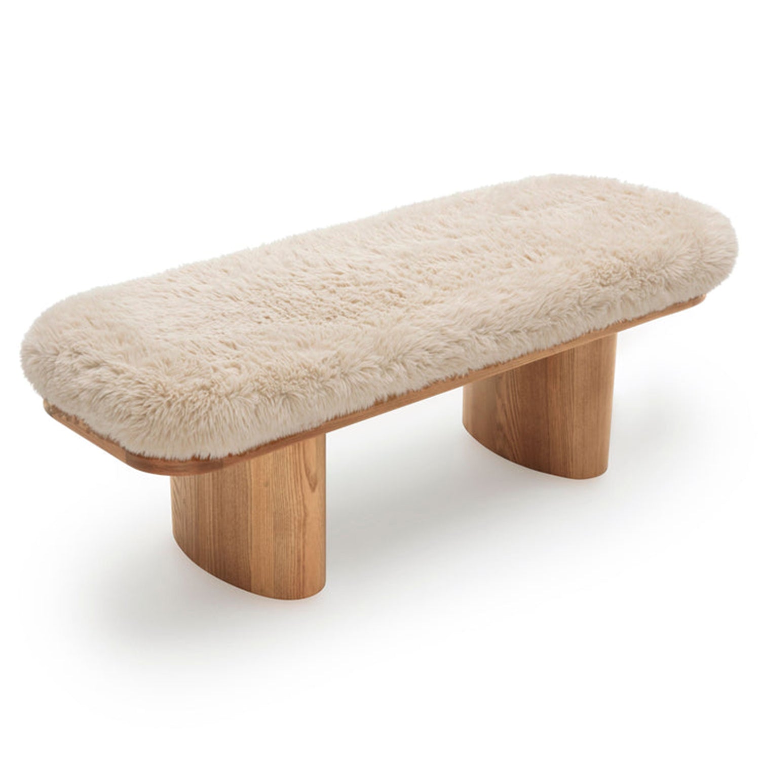 TOV Furniture Ollie vegan shearling straight bench, angled view
