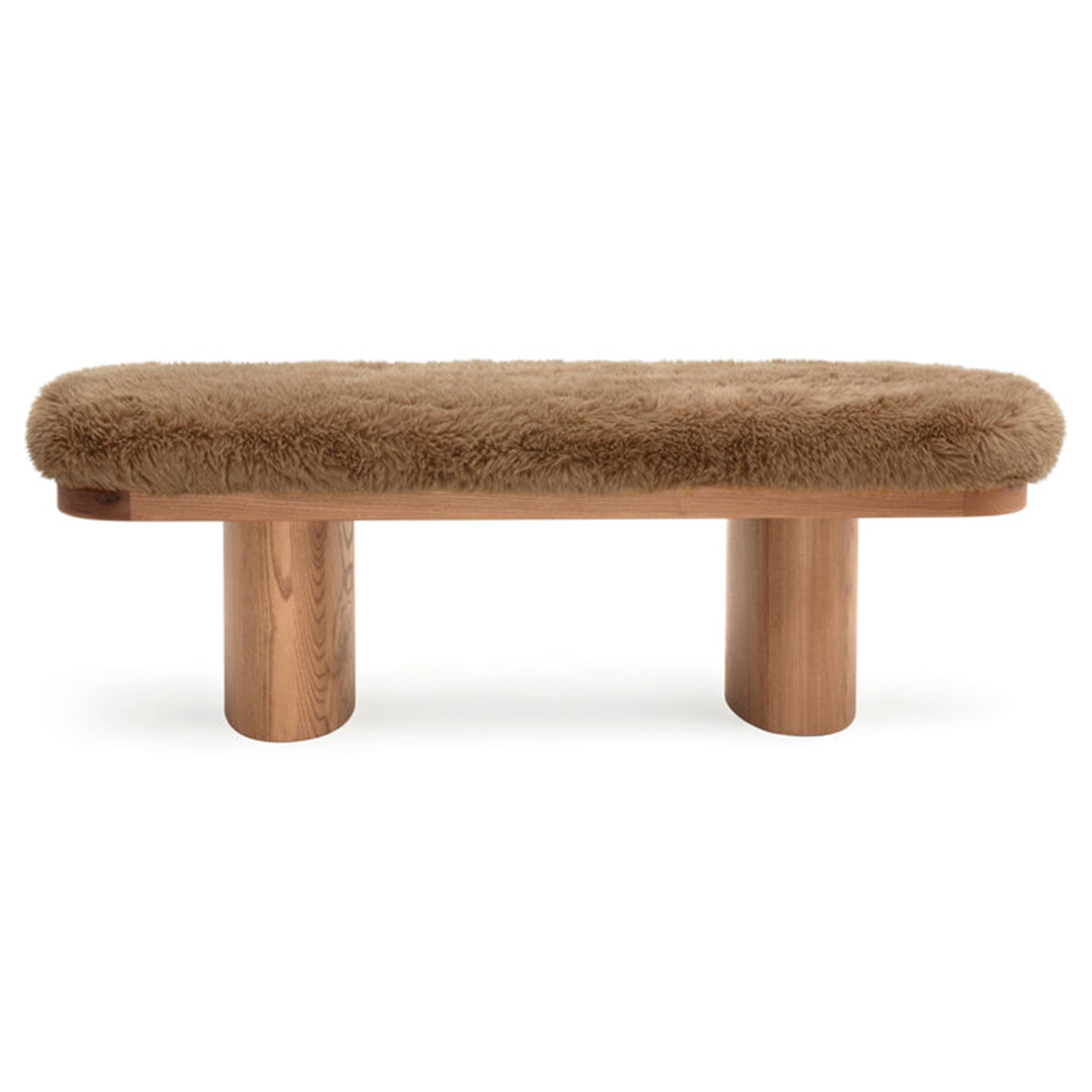 TOV Furniture Ollie vegan shearling straight bench, shown to scale in a room