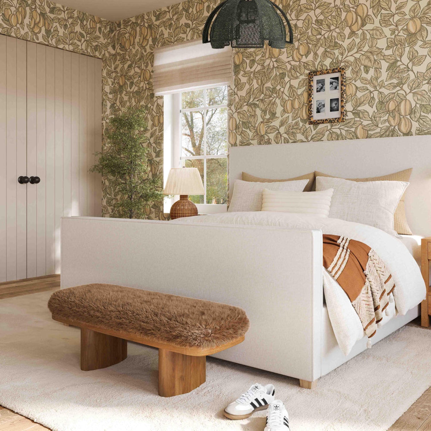TOV Furniture Ollie vegan shearling straight bench, seat top detail
