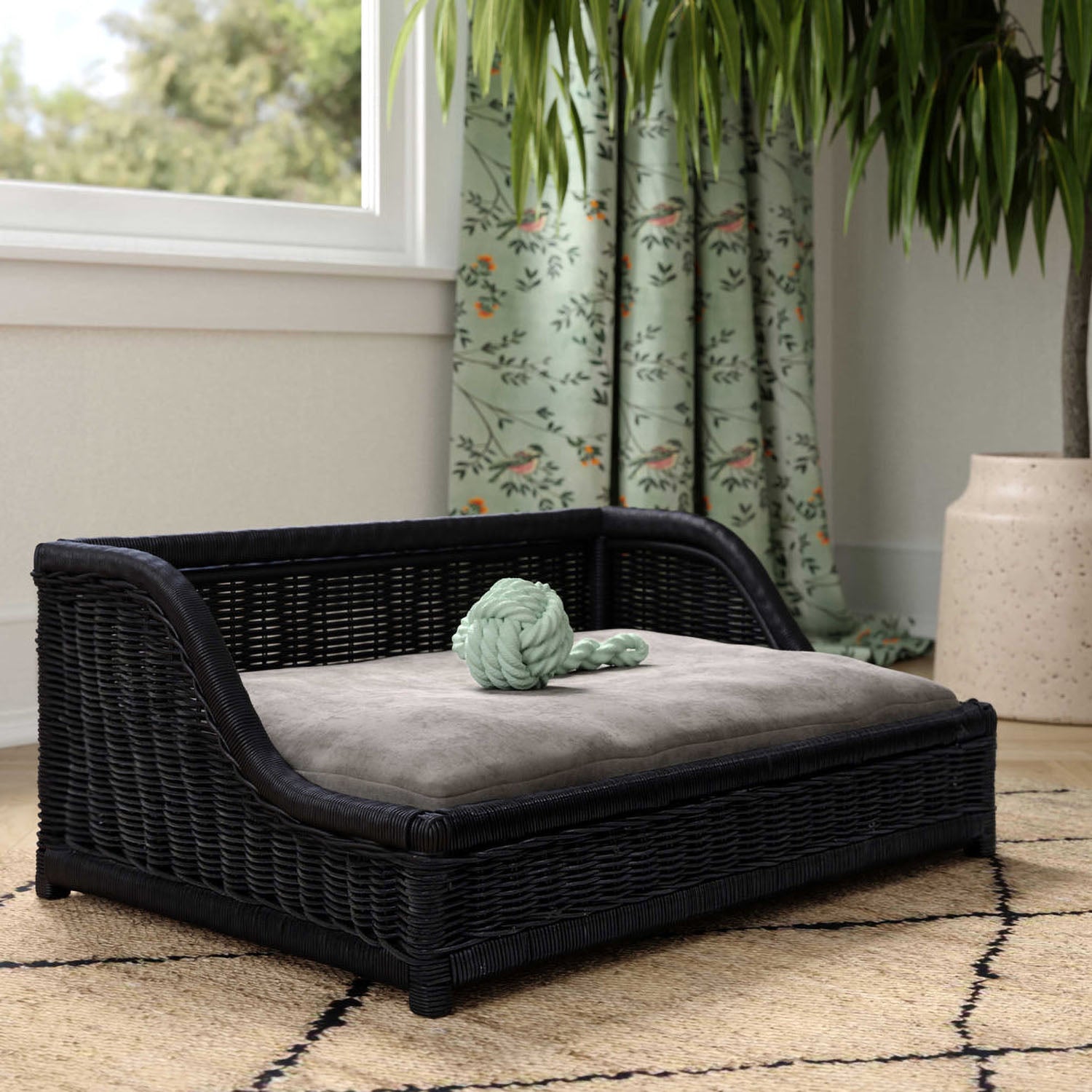 TOV Furniture Poppy Black Rattan Small Pet Bed