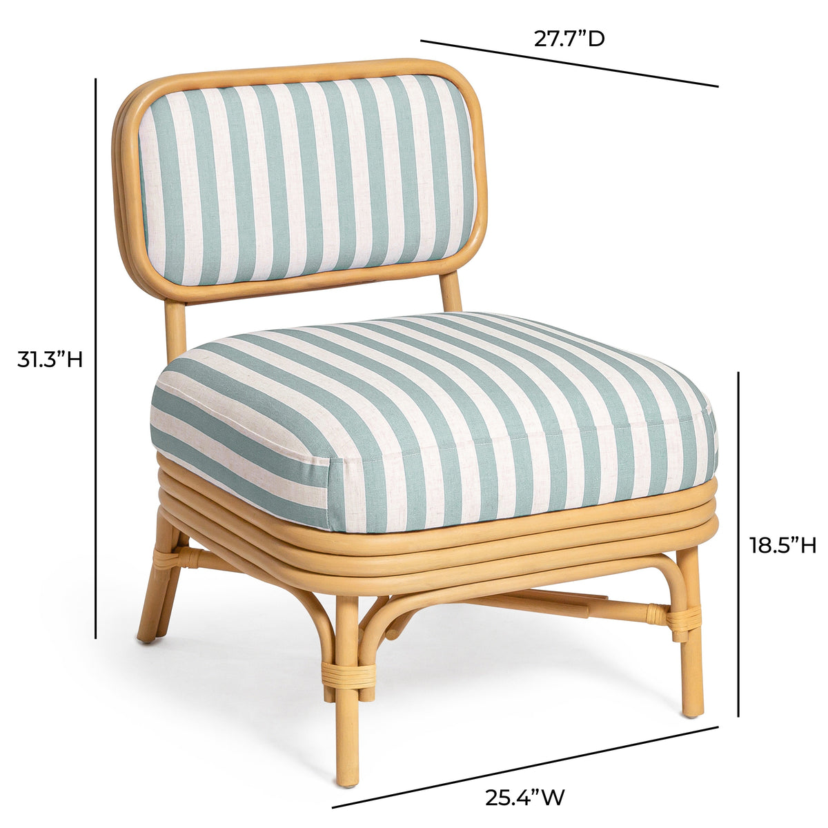 TOV Furniture Dorine Mint Striped Performance Linen Rattan Accent Chair