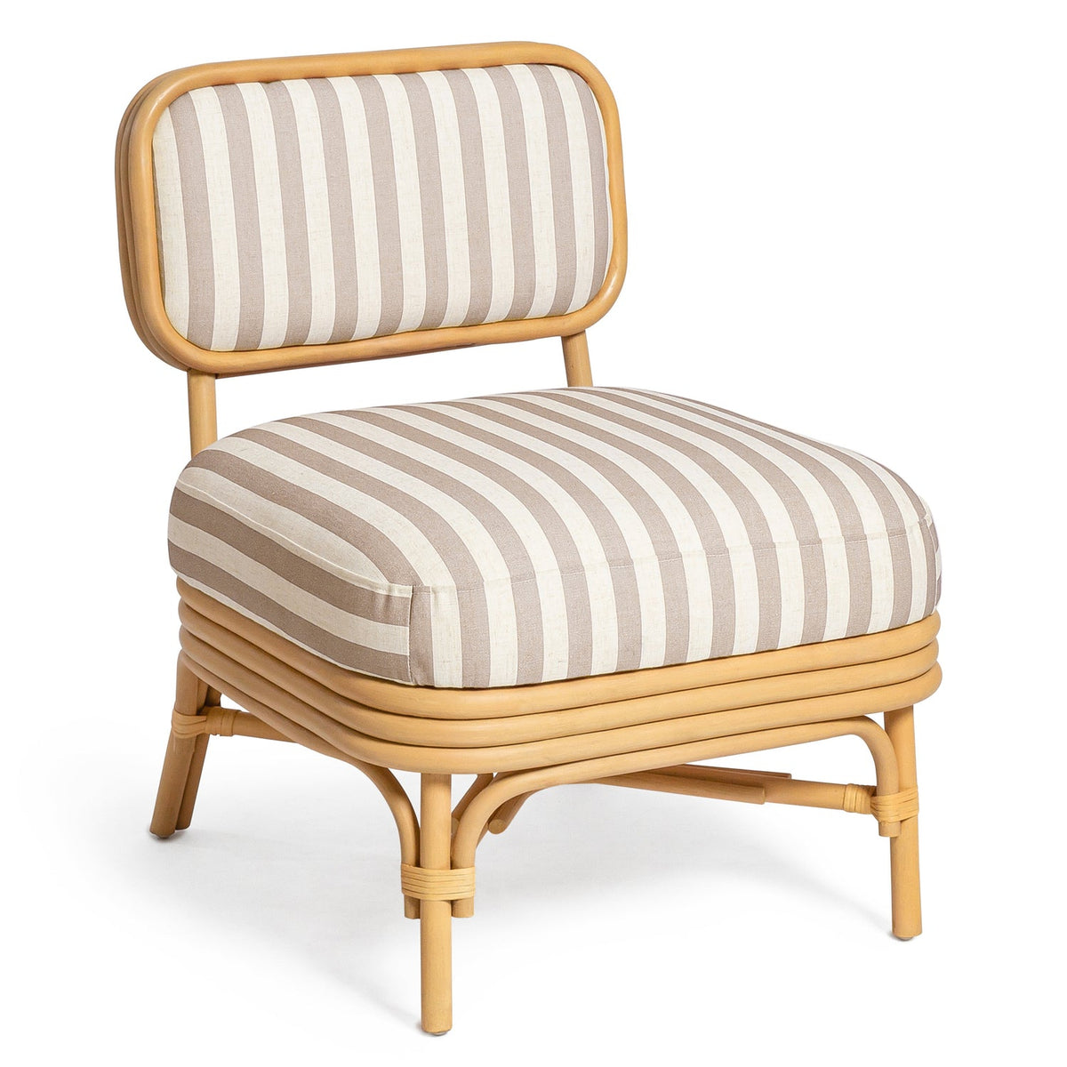 TOV Furniture Dorine Khaki Striped Performance Linen Rattan Accent Chair in khaki striped rattan, primary product view