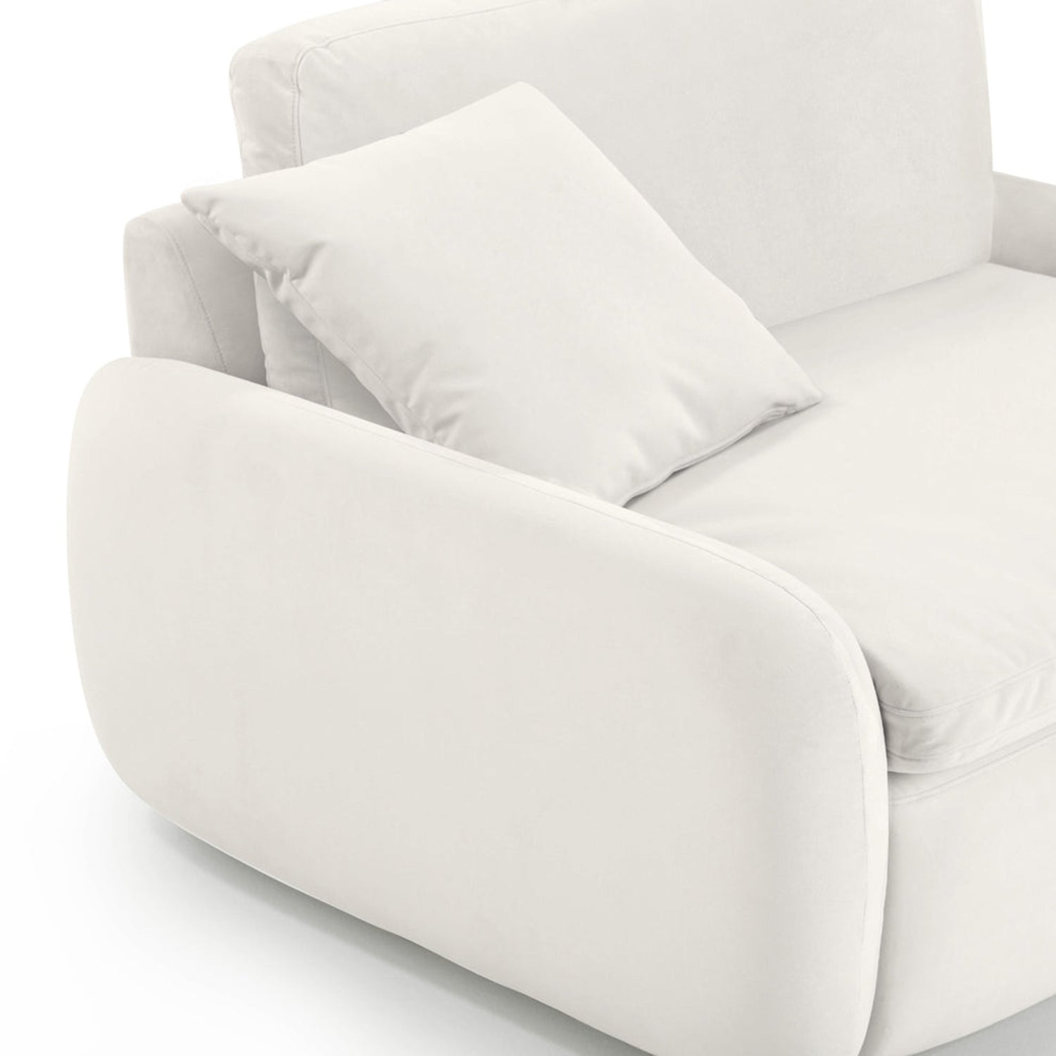 Rachelle boucle and velvet lounge chair, styled in a living room setting