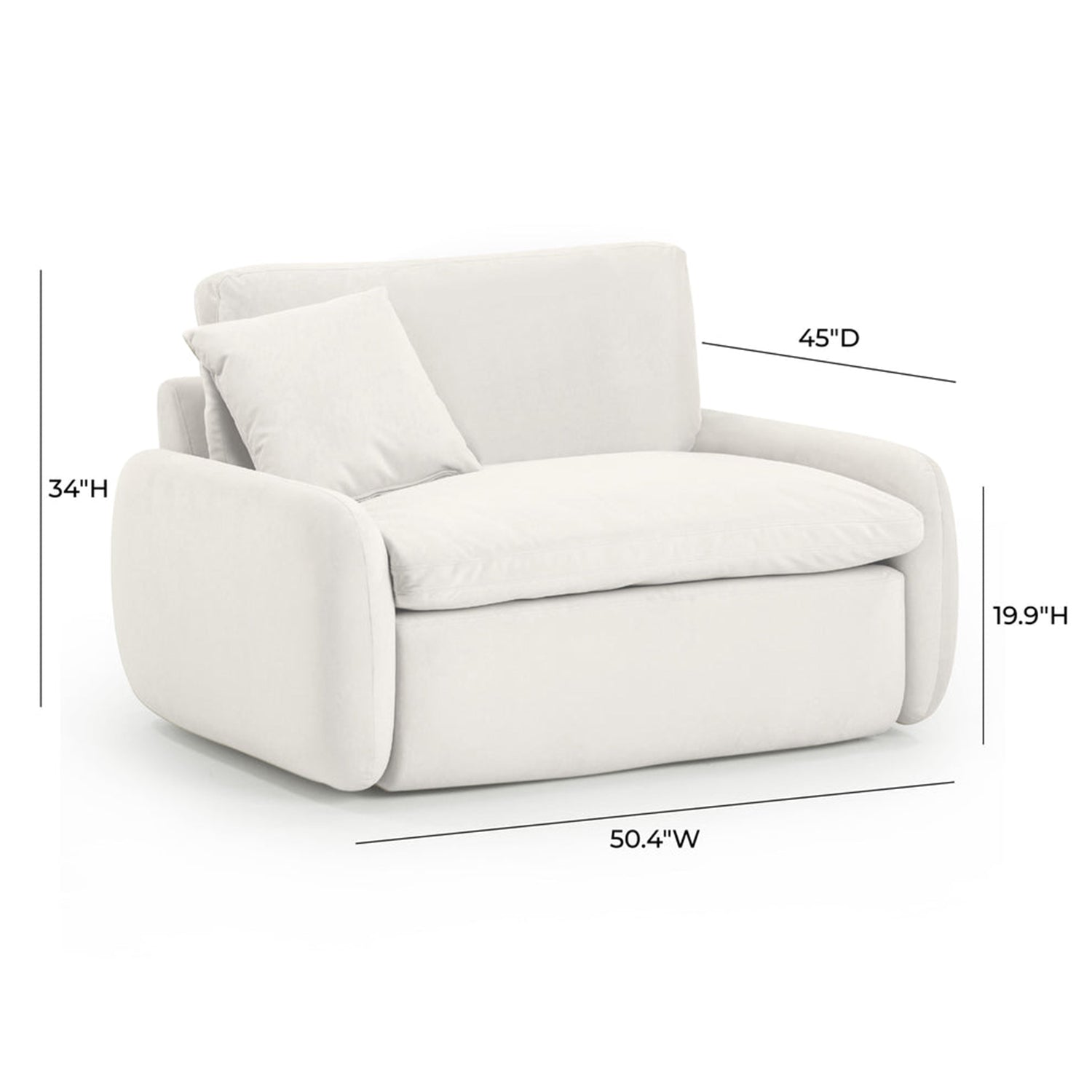 Rachelle boucle and velvet lounge chair, deep seat close-up