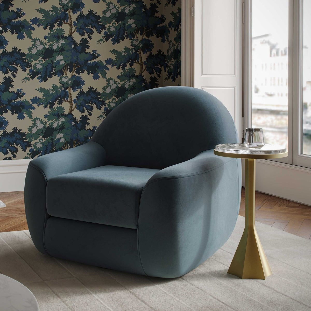 TOV Furniture Tiago Dark Teal Performance Velvet Swivel Chair