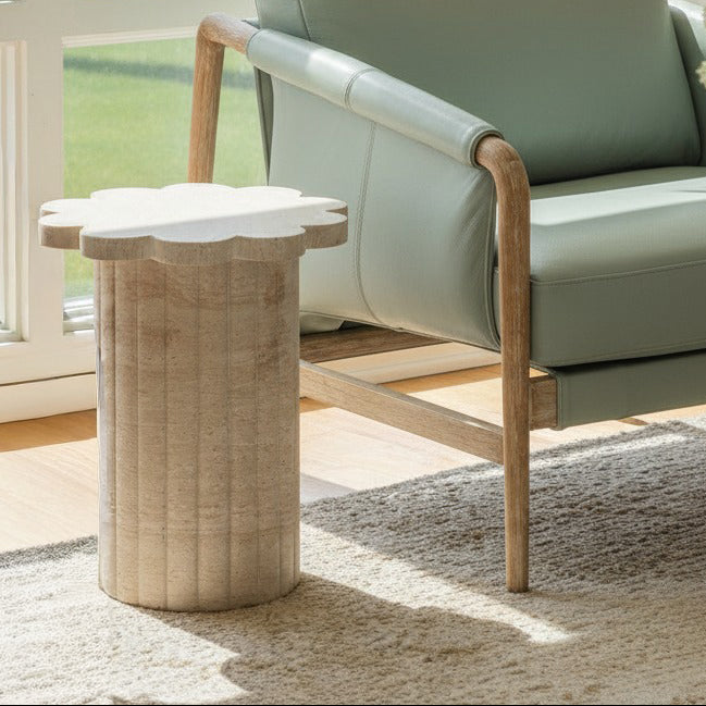 TOV Furniture Blossom Faux Travertine Concrete Indoor/Outdoor Side Table