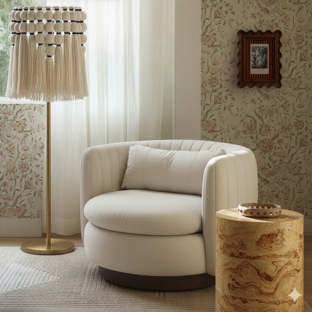 TOV Furniture Nura Cream Performance Vegan Mohair Swivel Chair