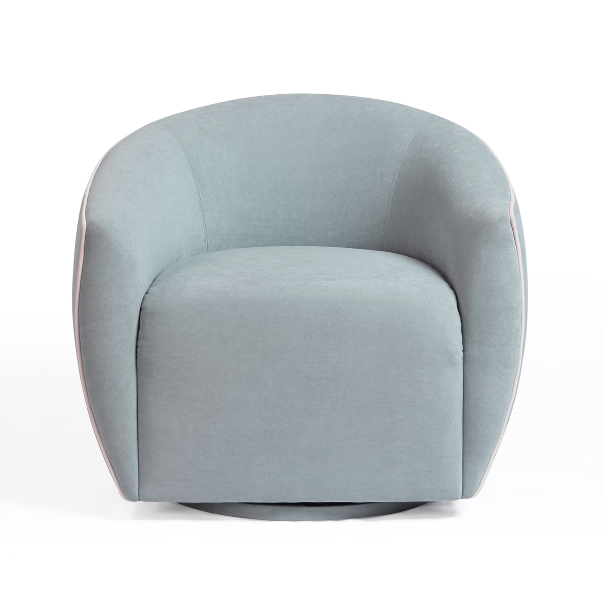 TOV Furniture Jordan Blue Contrast Piping Performance Velvet Swivel Chair