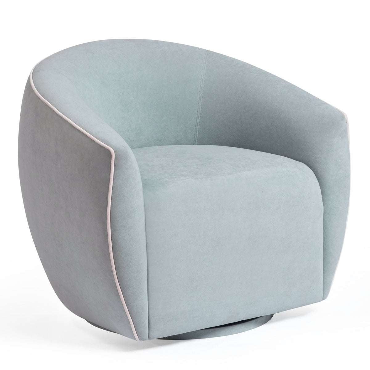 TOV Furniture Jordan Blue Contrast Piping Performance Velvet Swivel Chair in baby blue velvet, primary product view