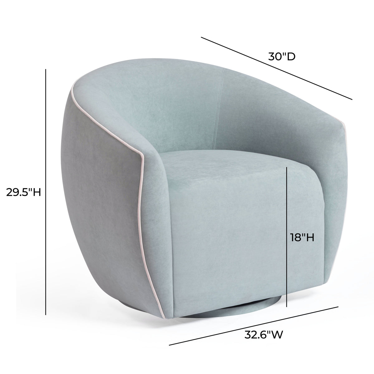 TOV Furniture Jordan Blue Contrast Piping Performance Velvet Swivel Chair