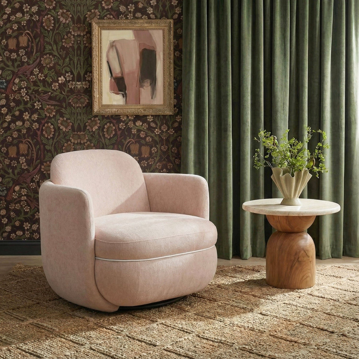 TOV Furniture Wolfie Pink Performance Chenille Swivel Chair