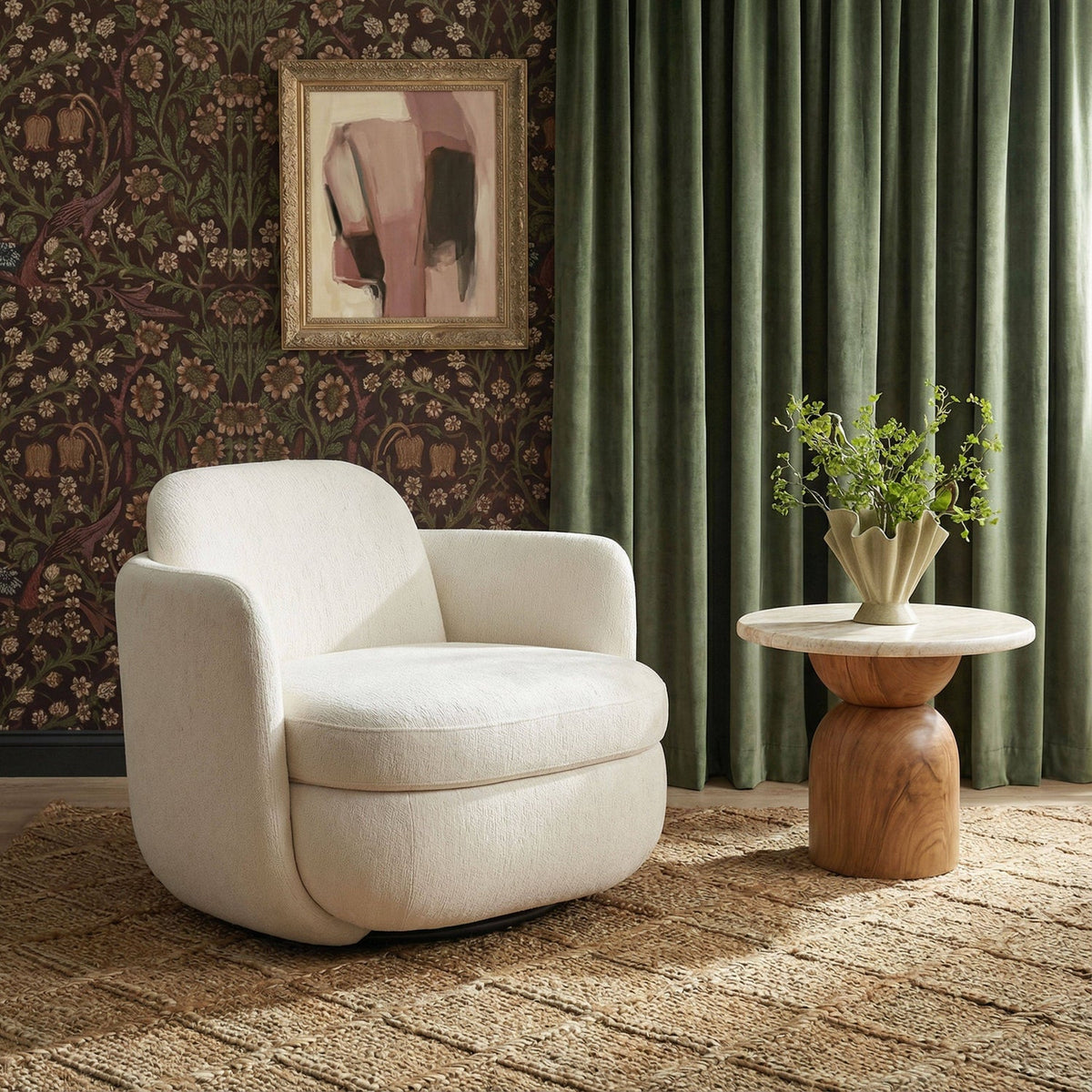 TOV Furniture Wolfie Cream Performance Chenille Swivel Chair