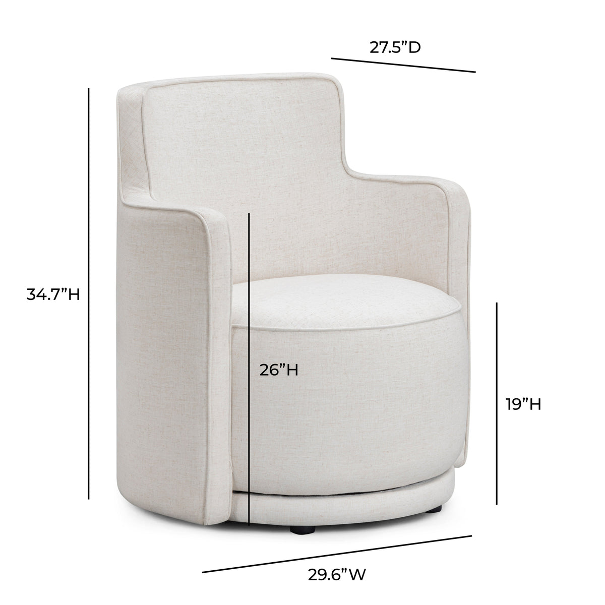 TOV Furniture Passe Cream Upcycled Performance Linen Swivel Accent Chair