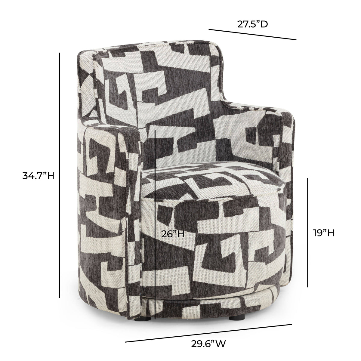 TOV Furniture Passe Black Performance Jacquard Swivel Accent Chair